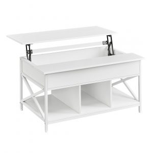 Mesa centro con tablero elevable, almacenamiento, blanco