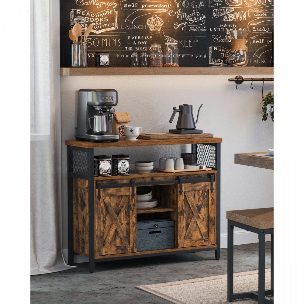 Armario cocina rústico, puertas correderas, diseño madera, marrón rústico - Imagen 2