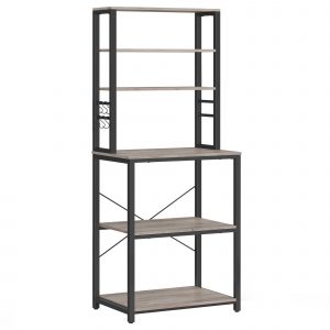 Estantería de cocina alta con espacio para microondas, greige y negro