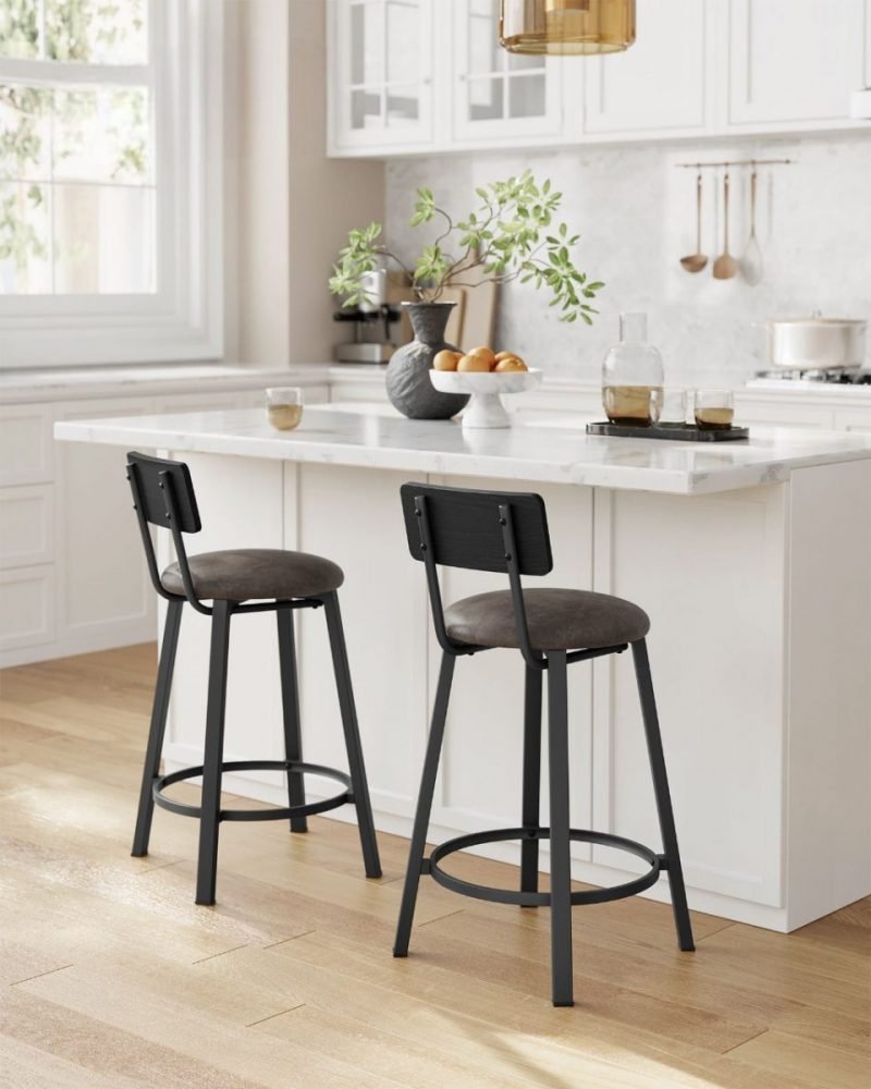 Taburetes de bar con respaldo, set de 2, 39x39x82 cm, marrón café - Imagen 2
