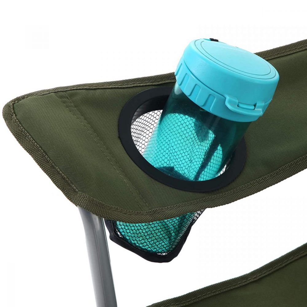 Silla de camping plegable con reposabrazos verde - Imagen 4