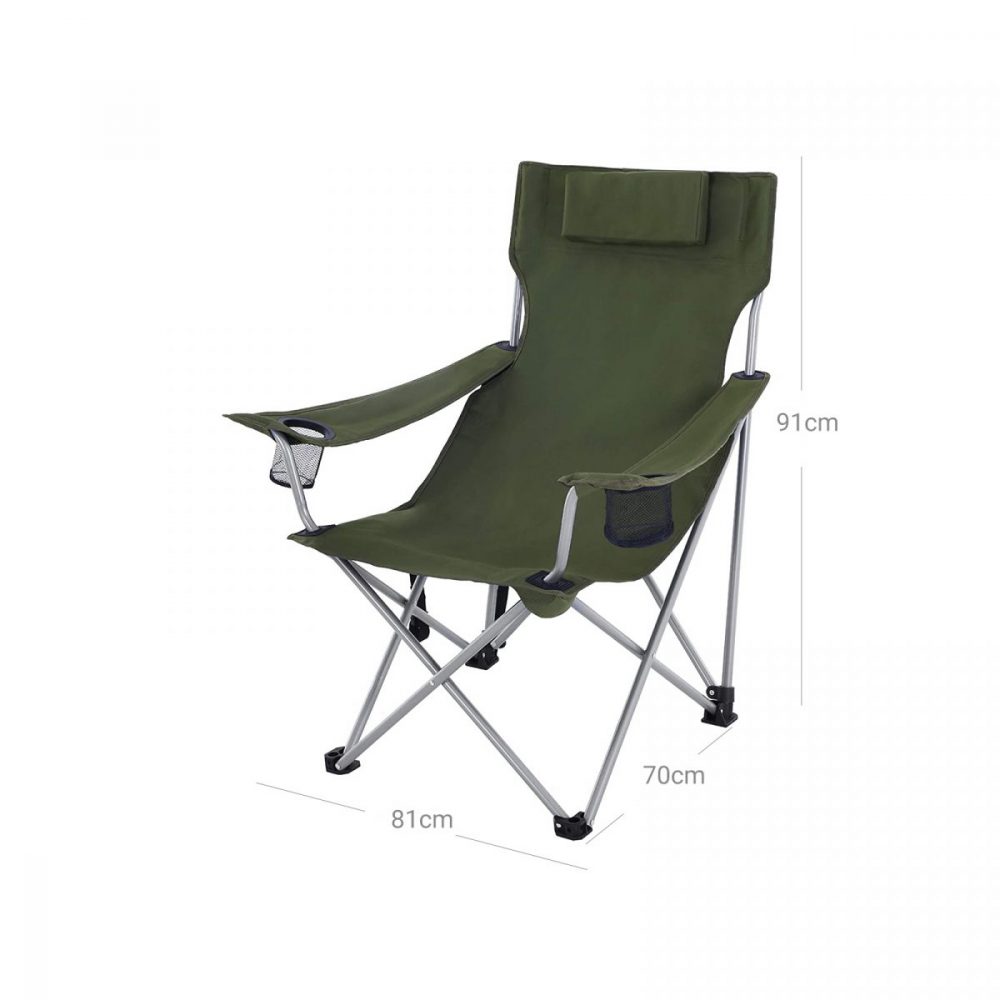 Silla de camping plegable con reposabrazos verde - Imagen 7