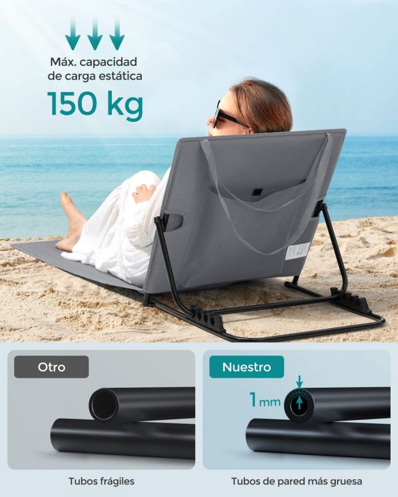 Tumbona de playa portátil 158x55 cm gris pizarra - Imagen 3