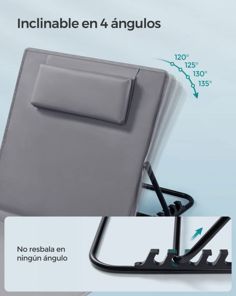 Tumbona de playa portátil 158x55 cm gris pizarra - Imagen 4