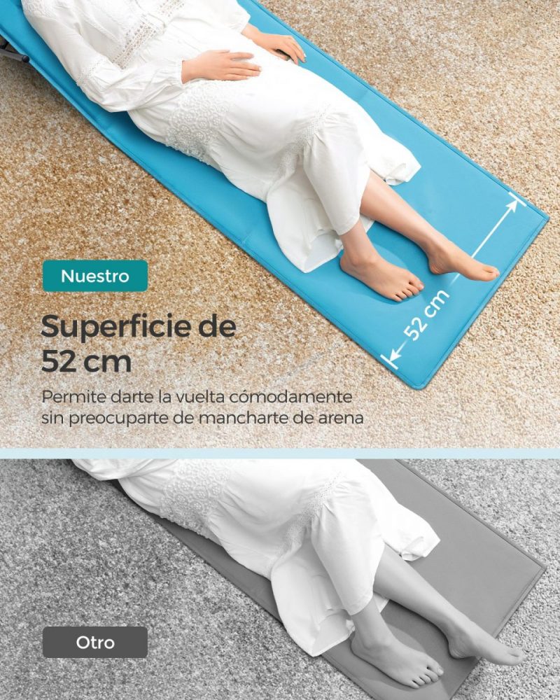 Tumbona de playa portátil 158x55 cm azul cielo - Imagen 2