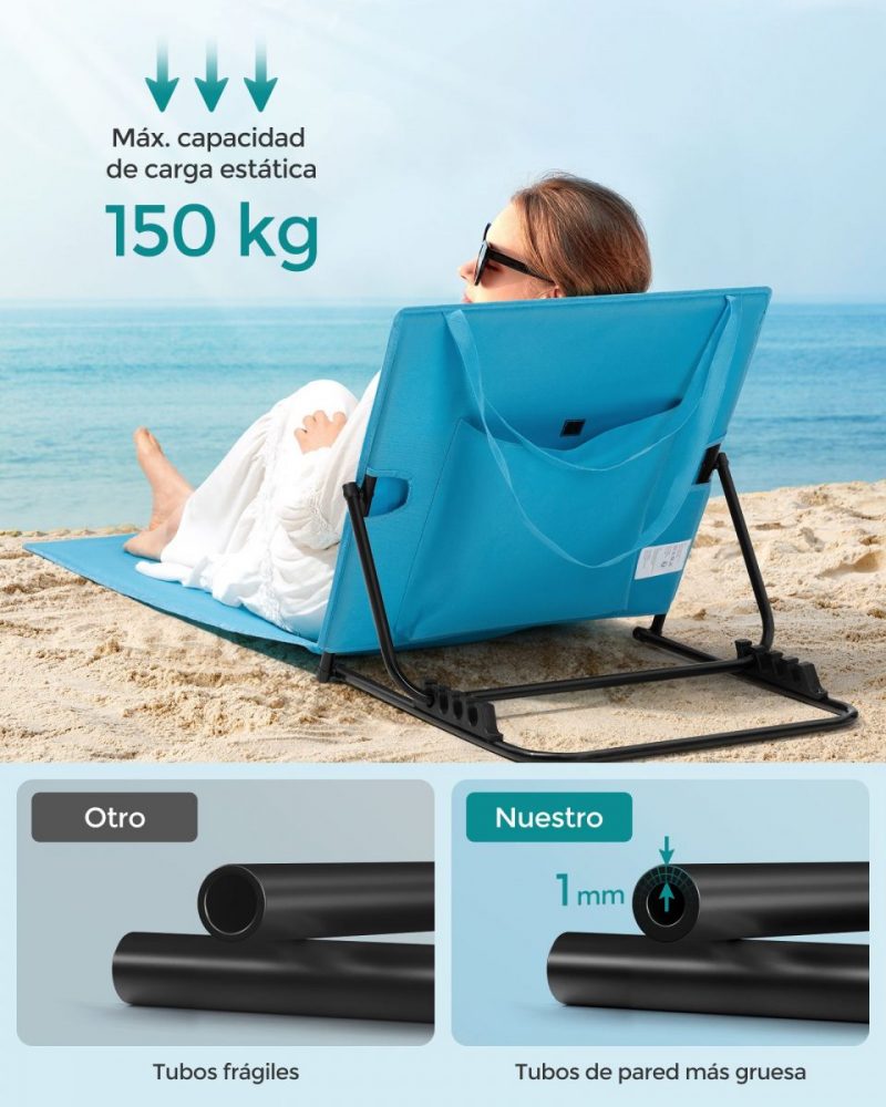 Tumbona de playa portátil 158x55 cm azul cielo - Imagen 3