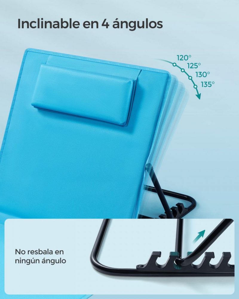 Tumbona de playa portátil 158x55 cm azul cielo - Imagen 4