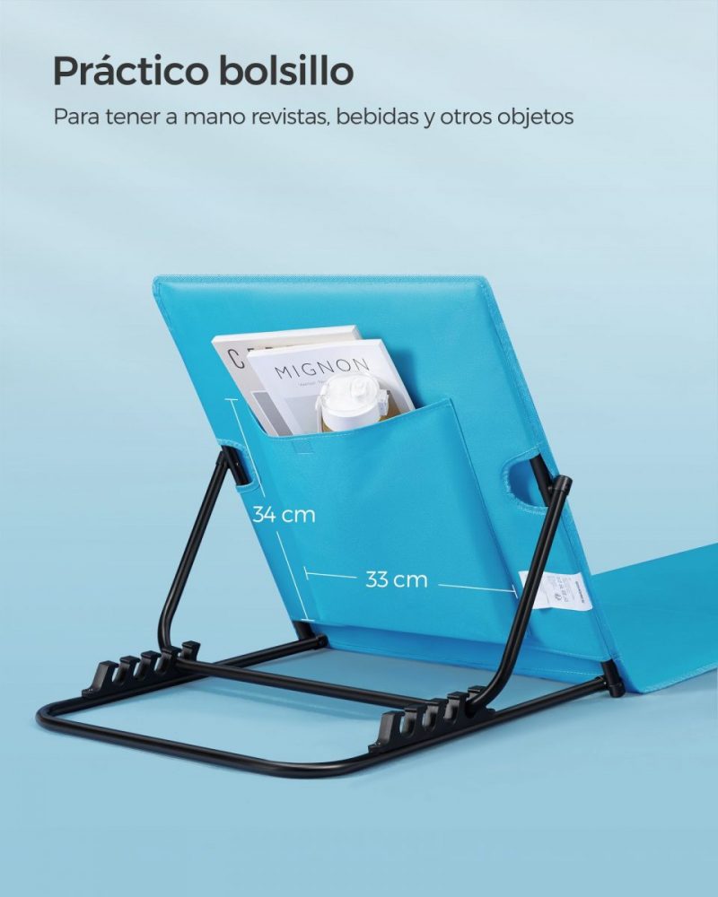 Tumbona de playa portátil 158x55 cm azul cielo - Imagen 5