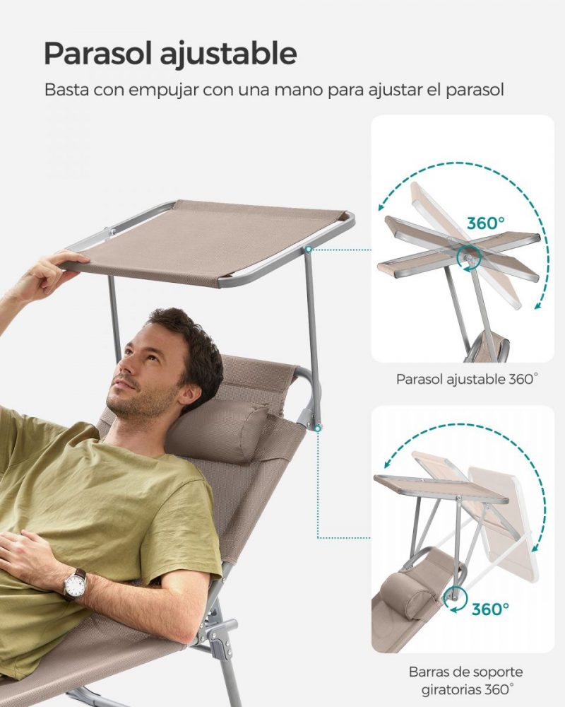 Tumbona reclinable 193x53x29 cm, gris - Imagen 4