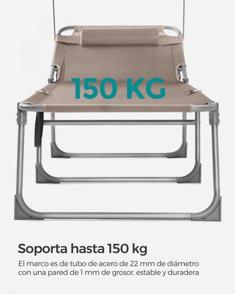 Tumbona reclinable 193x53x29 cm, gris - Imagen 5