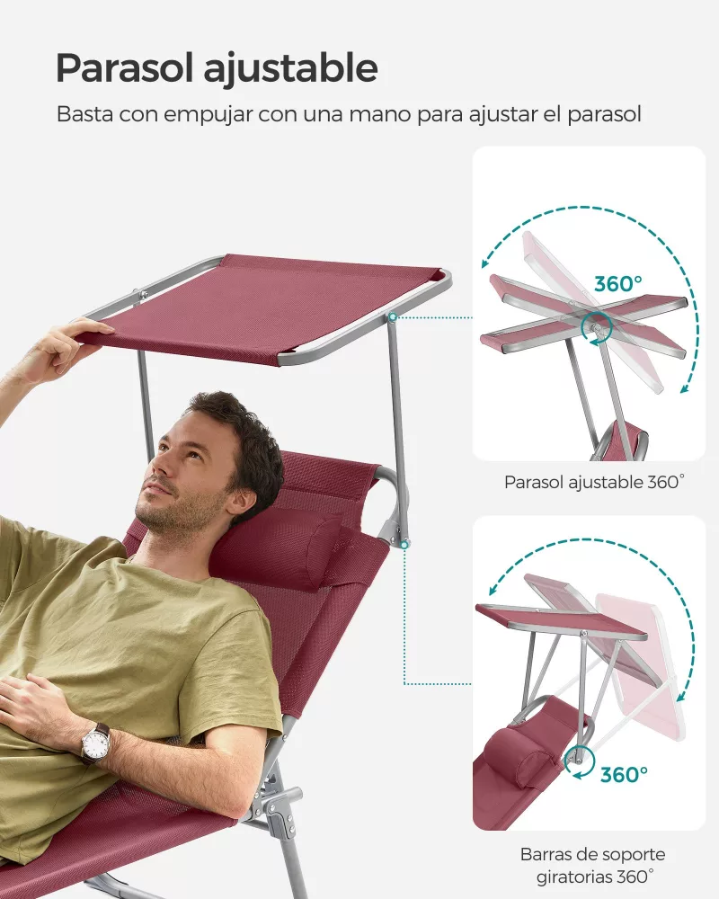 Tumbona Reclinable 193x53x29 cm Rojo - Imagen 4