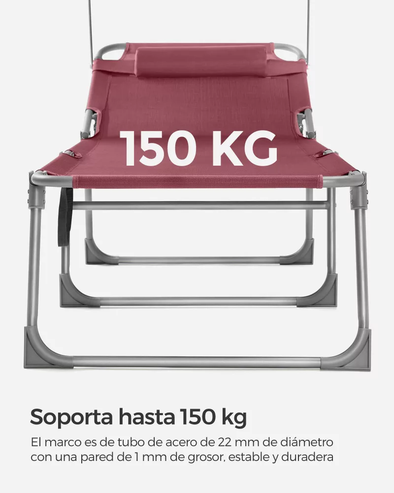 Tumbona Reclinable 193x53x29 cm Rojo - Imagen 5