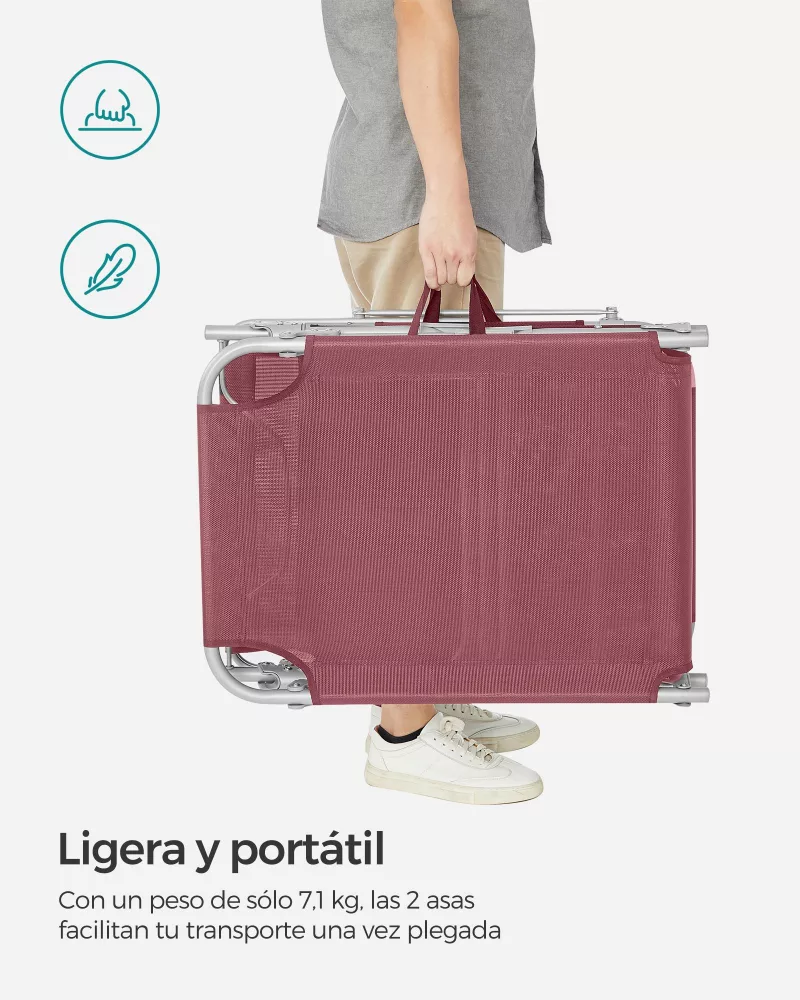 Tumbona Reclinable 193x53x29 cm Rojo - Imagen 6