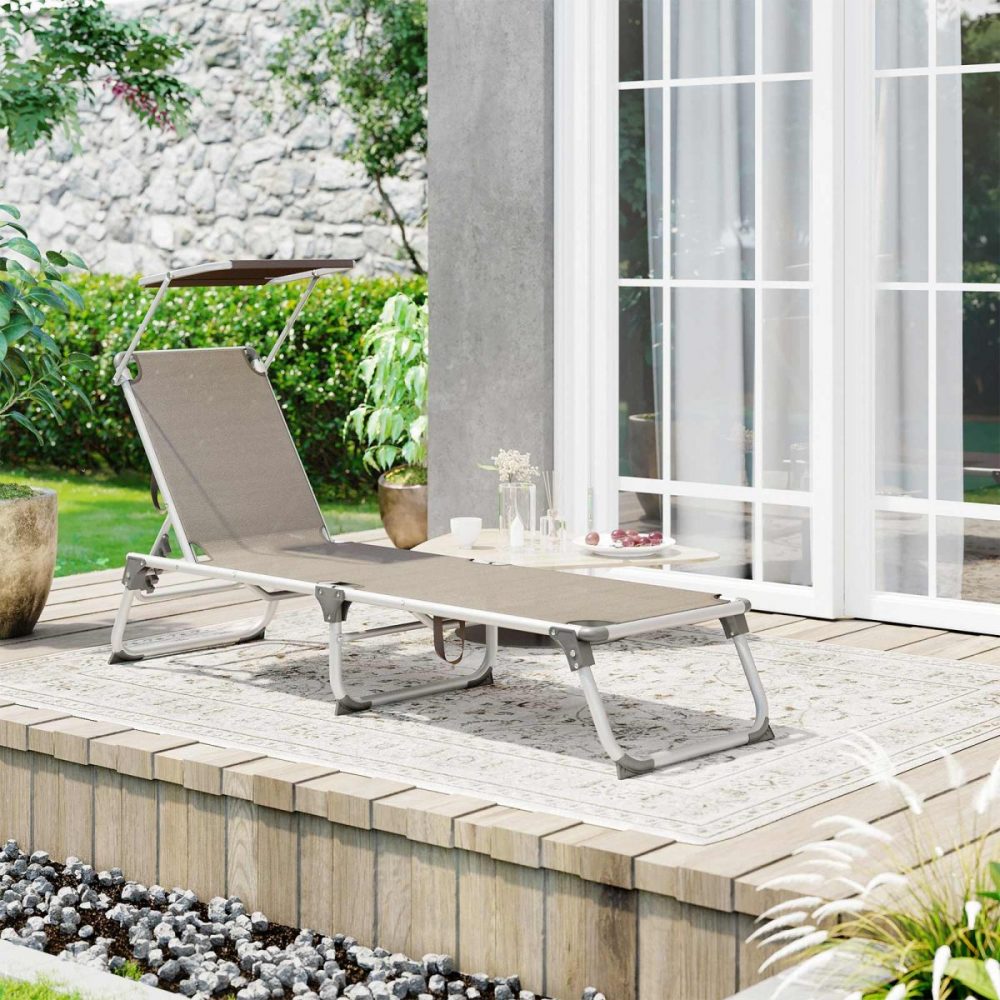 Tumbona reclinable con parasol y reposacabezas topo - Imagen 2