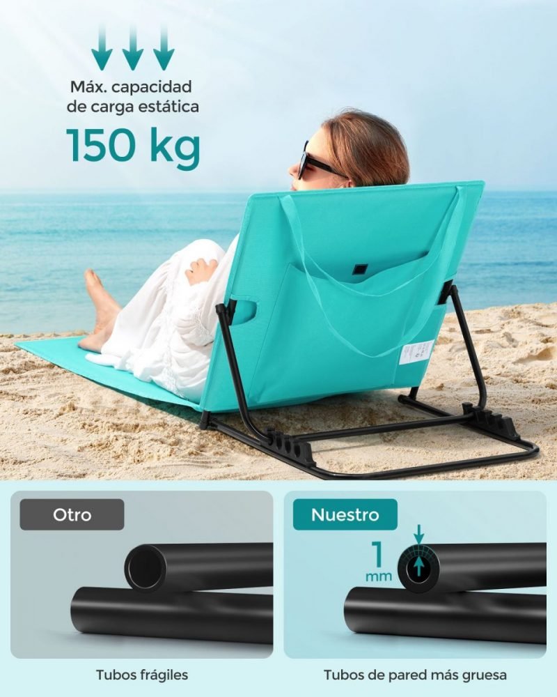 Juego de 2 tumbonas de playa 158x55 cm azul lago - Imagen 2