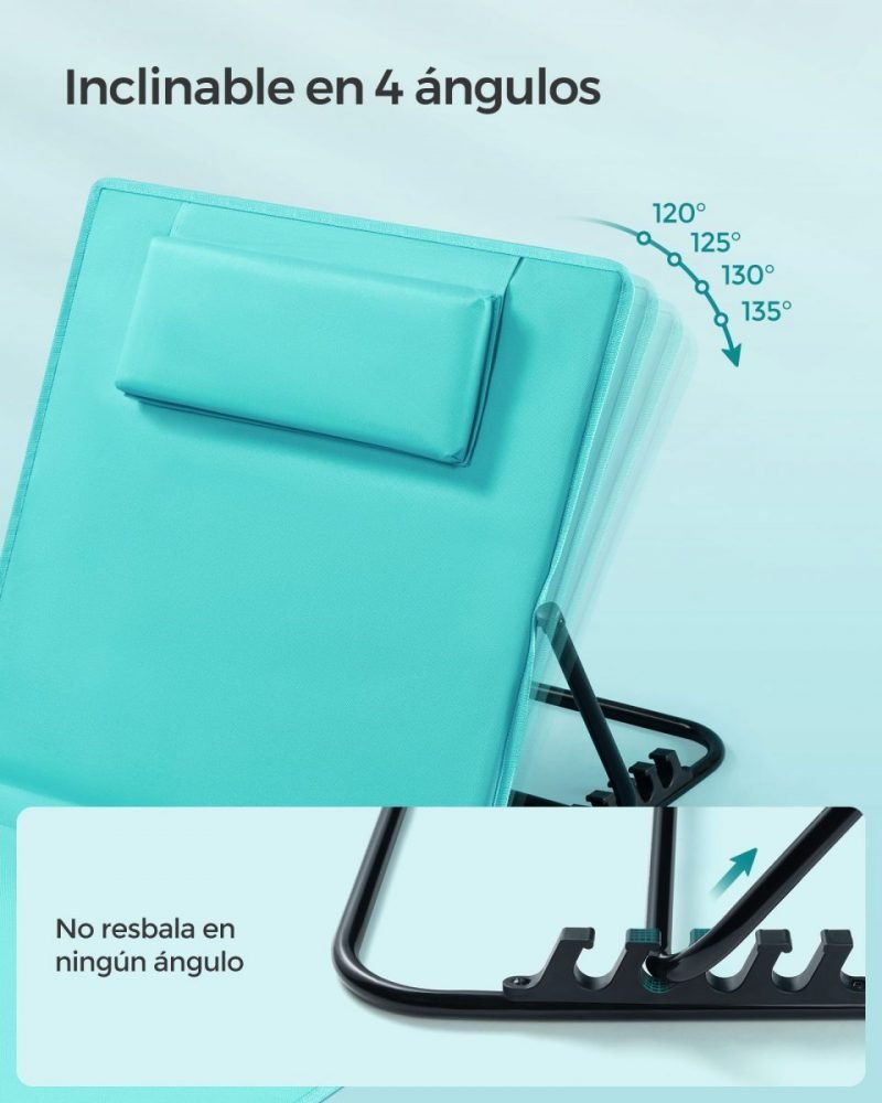 Juego de 2 tumbonas de playa 158x55 cm azul lago - Imagen 4