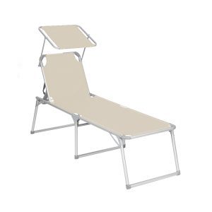 Tumbona reclinable con parasol, 65x200 cm, carga 150 kg, beige