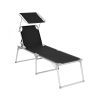 Tumbona reclinable con parasol, 65x200 cm, carga 150 kg, negro