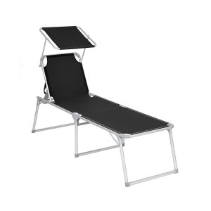 Tumbona reclinable con parasol, 65x200 cm, carga 150 kg, negro