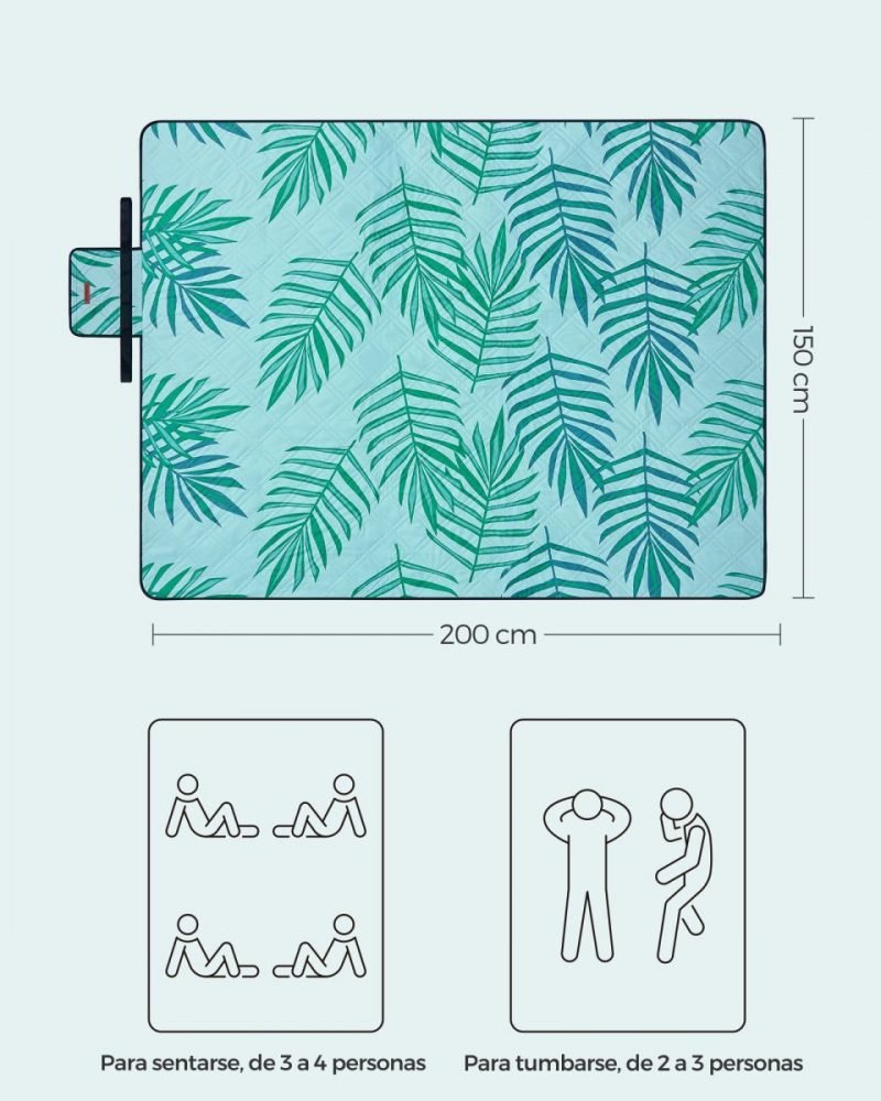 Manta de picnic 300x200 cm motivo de helechos y azul claro - Imagen 6