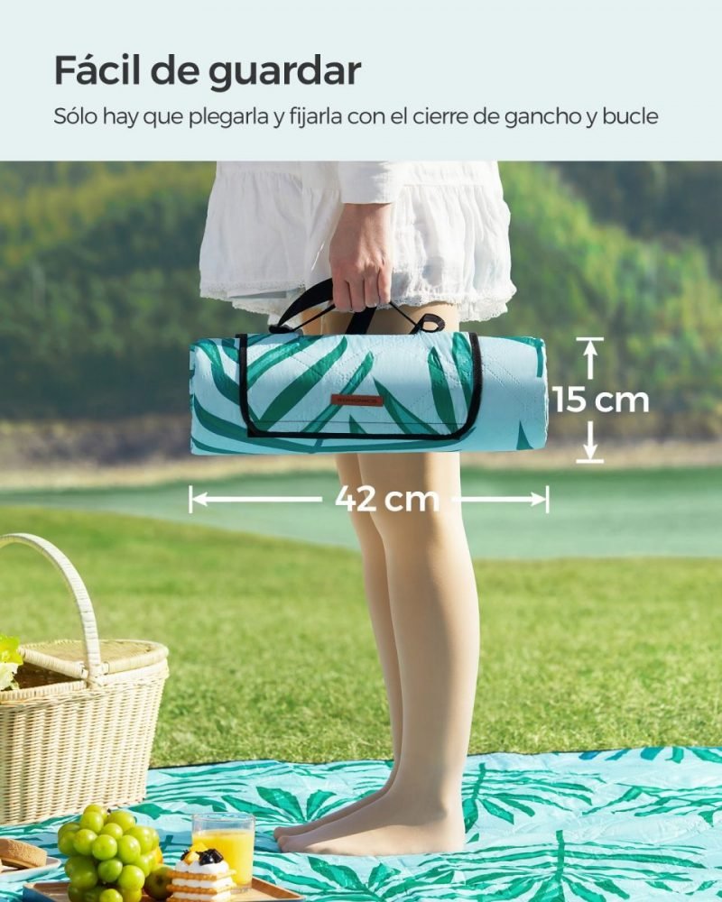 Manta de picnic 300x200 cm motivo de helechos y azul claro - Imagen 5