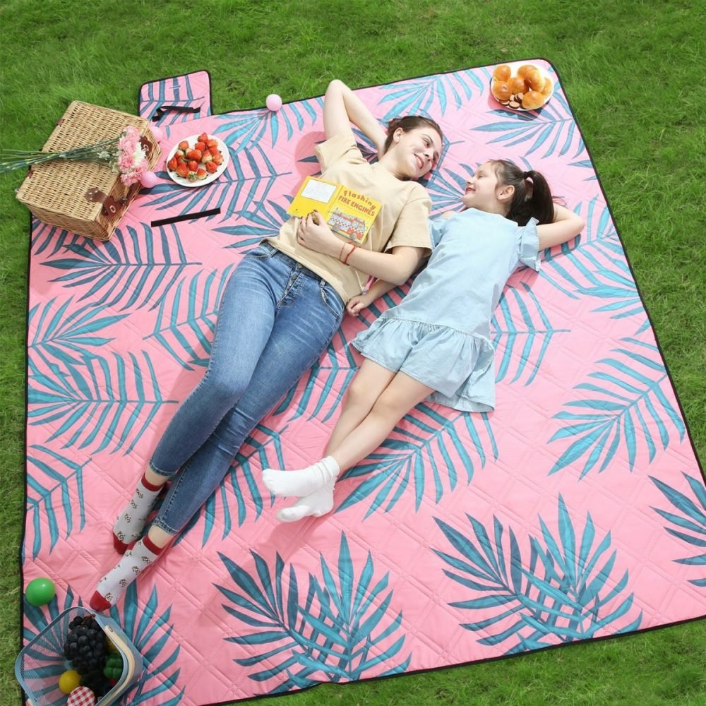 Manta de picnic 200x200 cm diseño de helecho y rosa - Imagen 2