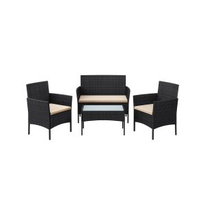 Conjunto de muebles de jardín ratán negro y topo