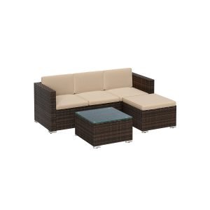 Conjunto de muebles de jardín ratán marrón y topo