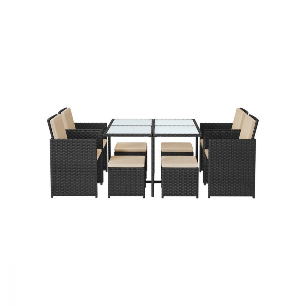 Conjunto de muebles de jardín juego de 9 negro y beige