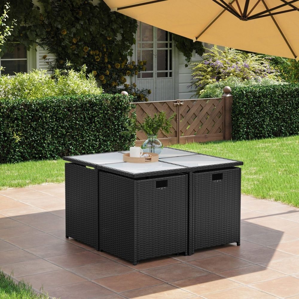 Conjunto de muebles de jardín juego de 9 negro y beige - Imagen 2
