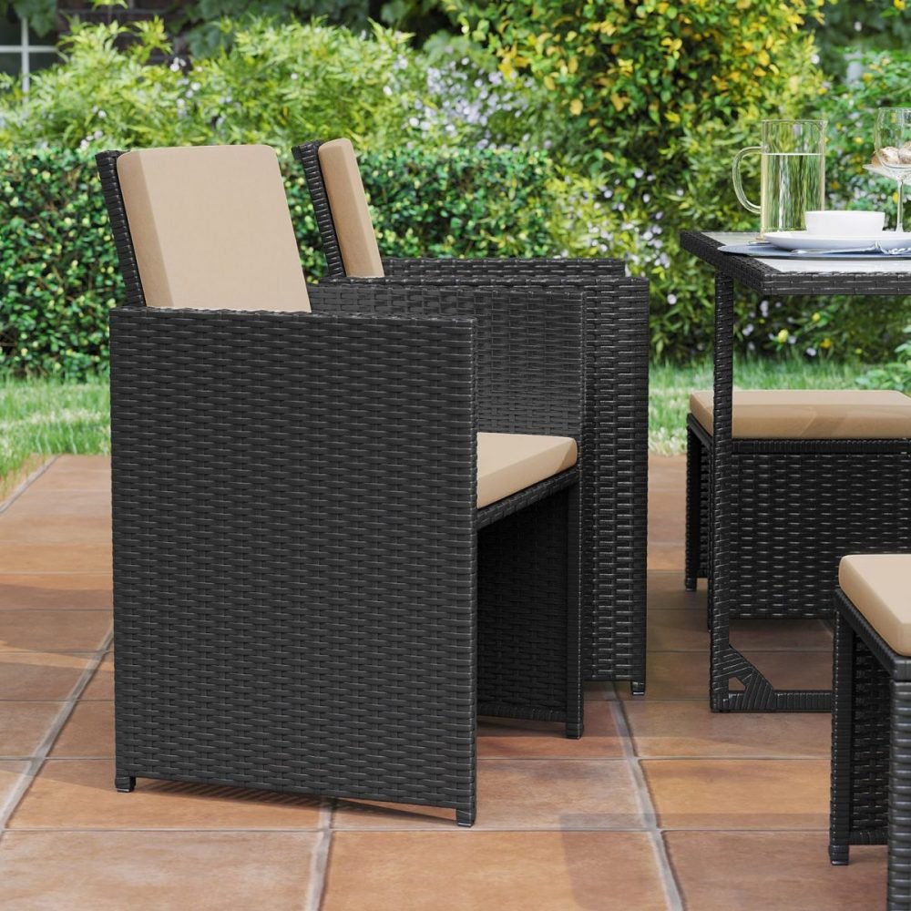 Conjunto de muebles de jardín juego de 9 negro y beige - Imagen 4