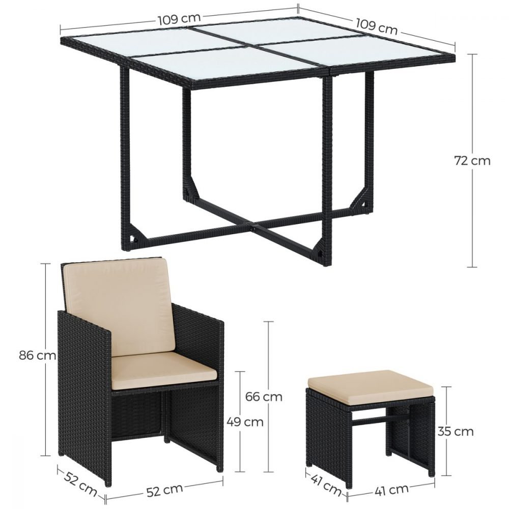Conjunto de muebles de jardín juego de 9 negro y beige - Imagen 6
