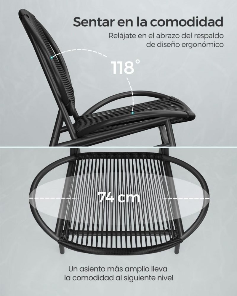 Conjunto muebles de jardín 3 piezas negro tinta - Imagen 4