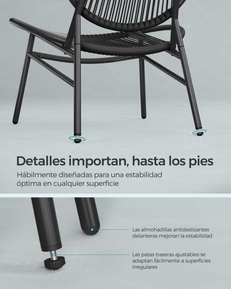 Conjunto muebles de jardín 3 piezas negro tinta - Imagen 5