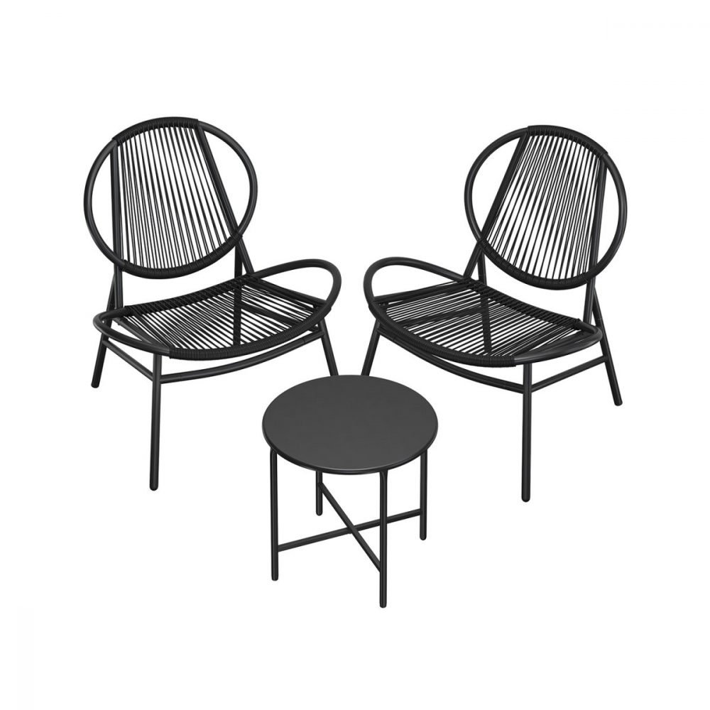 Conjunto muebles de jardín 3 piezas negro tinta