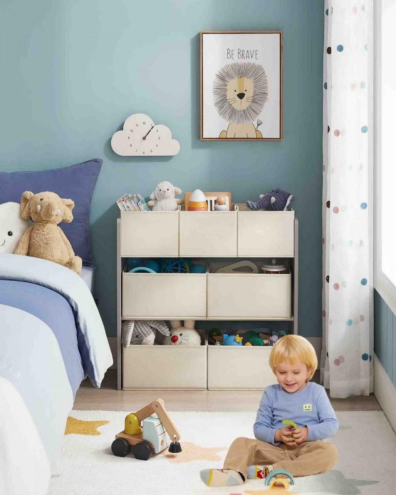 Estantería para niños con 7 cajas de tela, gris tórtola - Imagen 2