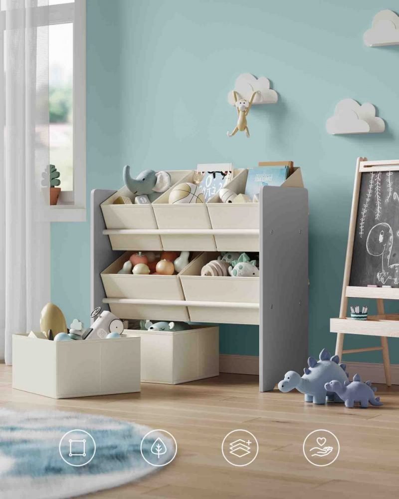 Estantería para niños con 7 cajas de tela, gris tórtola - Imagen 3