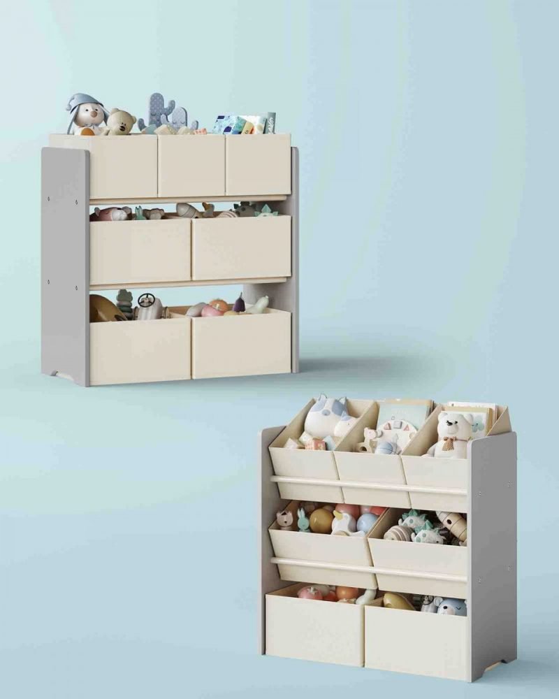 Estantería para niños con 7 cajas de tela, gris tórtola - Imagen 5