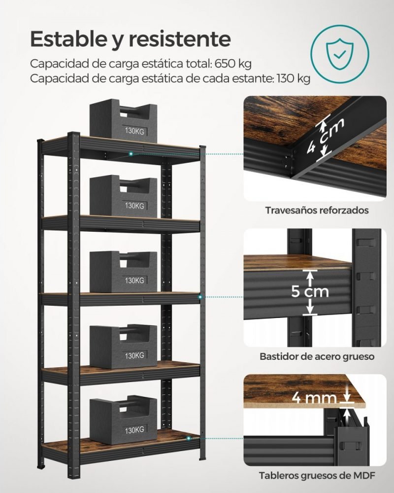 Juego 2 estanterías 5 niveles 30x75x150 cm rústico - Imagen 3