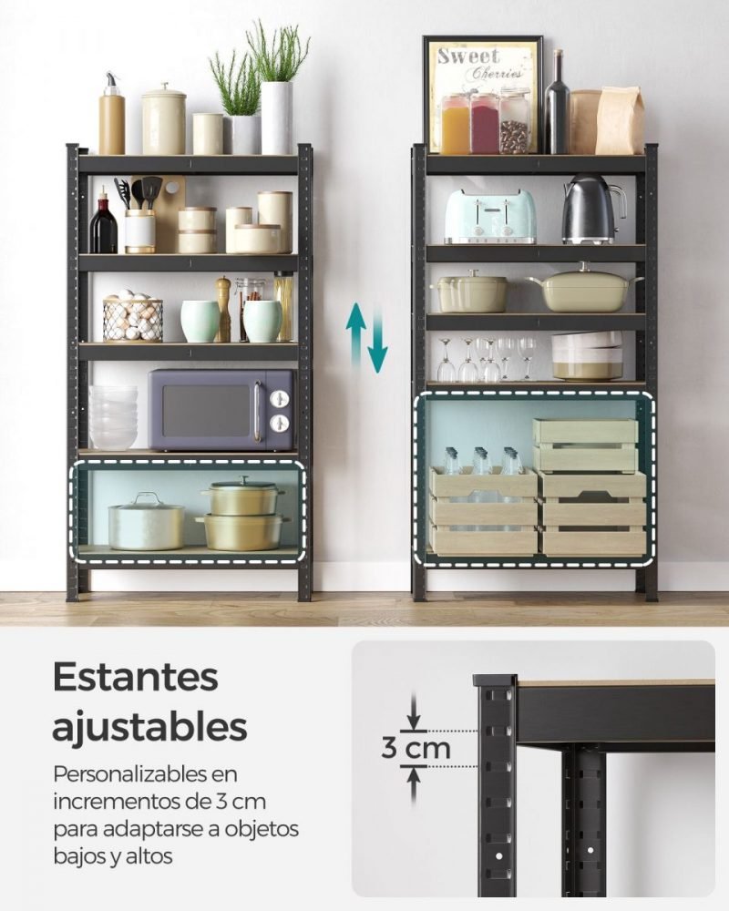 Juego de 2 estanterías pesadas de 5 niveles 30x75x150 cm negro - Imagen 4