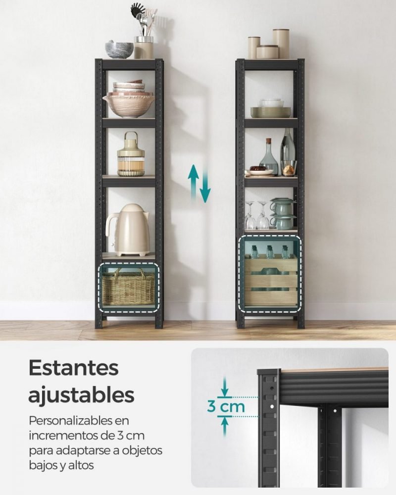 Estantería de 5 niveles 37x37x150 cm greige y negro - Imagen 4
