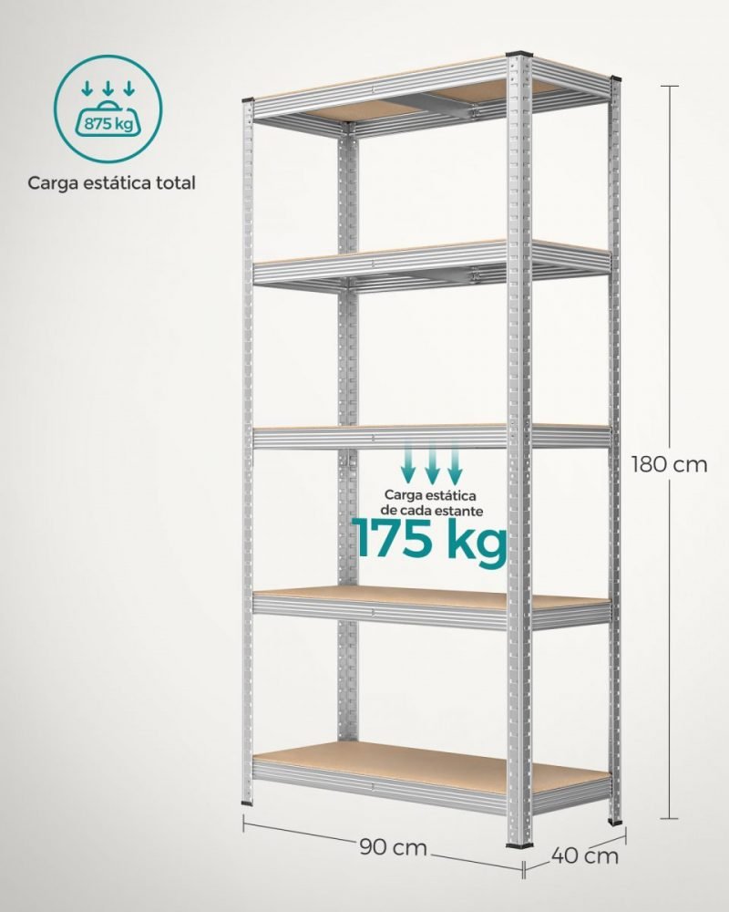 Estantería de almacenaje 5 niveles 180x90x40 cm, 875 kg - Imagen 6