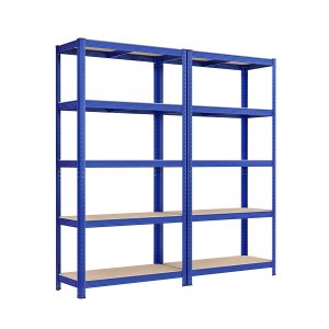 Juego de 2 estanterías pesadas de 5 niveles azul 90x180 cm