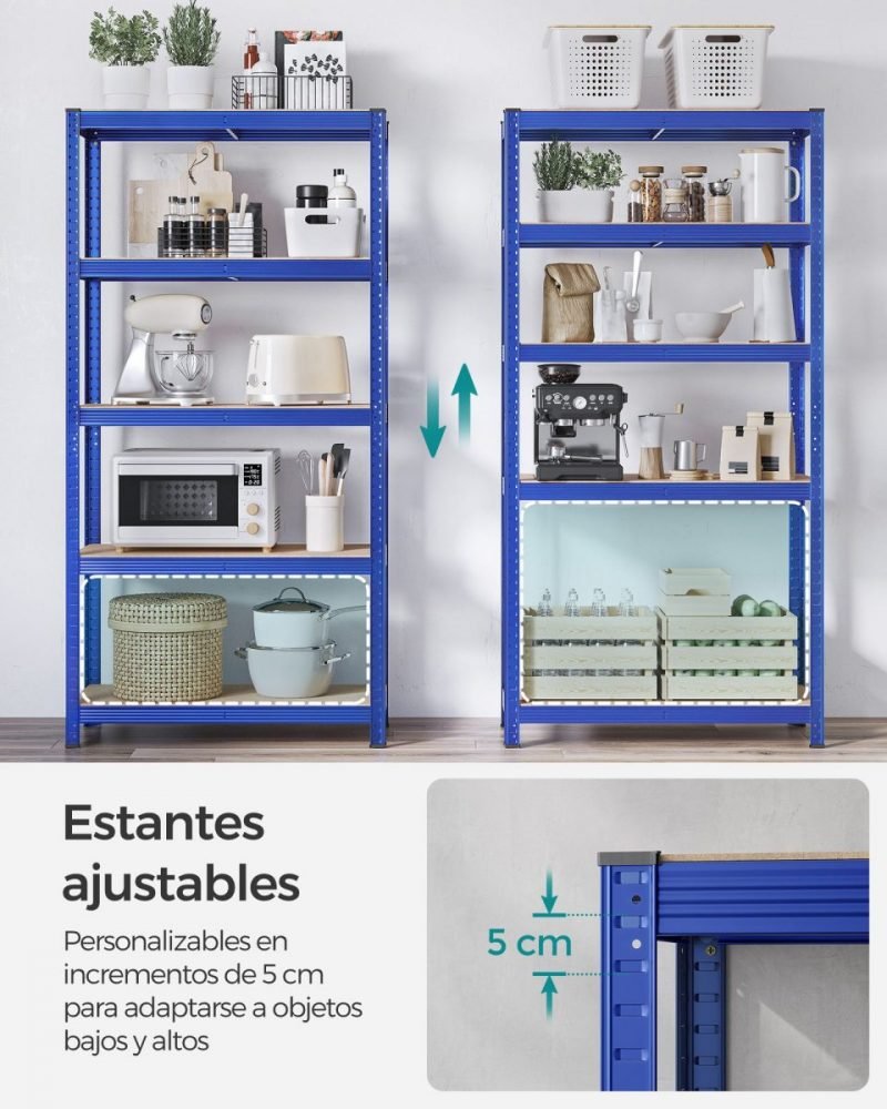 Juego de 2 estanterías pesadas de 5 niveles azul 90x180 cm - Imagen 4