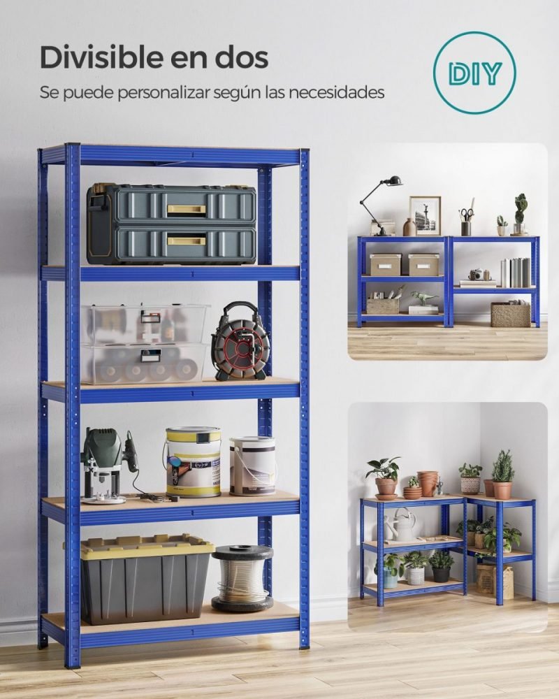 Juego de 2 estanterías pesadas de 5 niveles azul 90x180 cm - Imagen 2