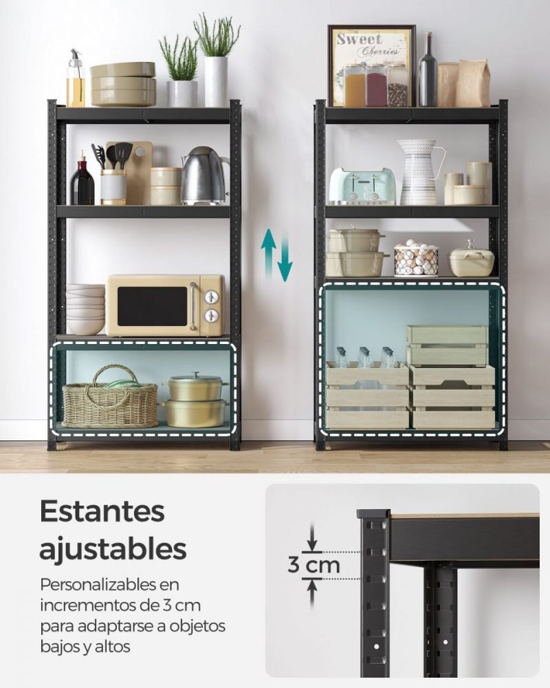Estantería pesada de 4 niveles 40x80x160 cm negro - Imagen 4
