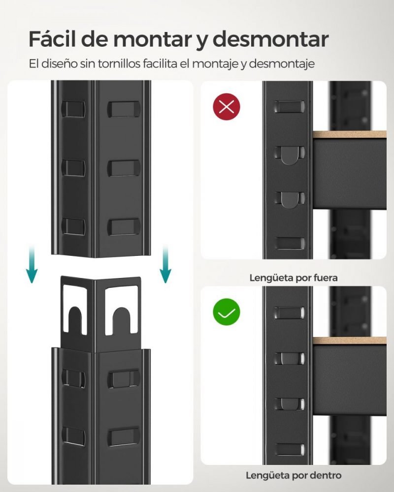 Estantería pesada de 4 niveles 40x80x160 cm negro - Imagen 5