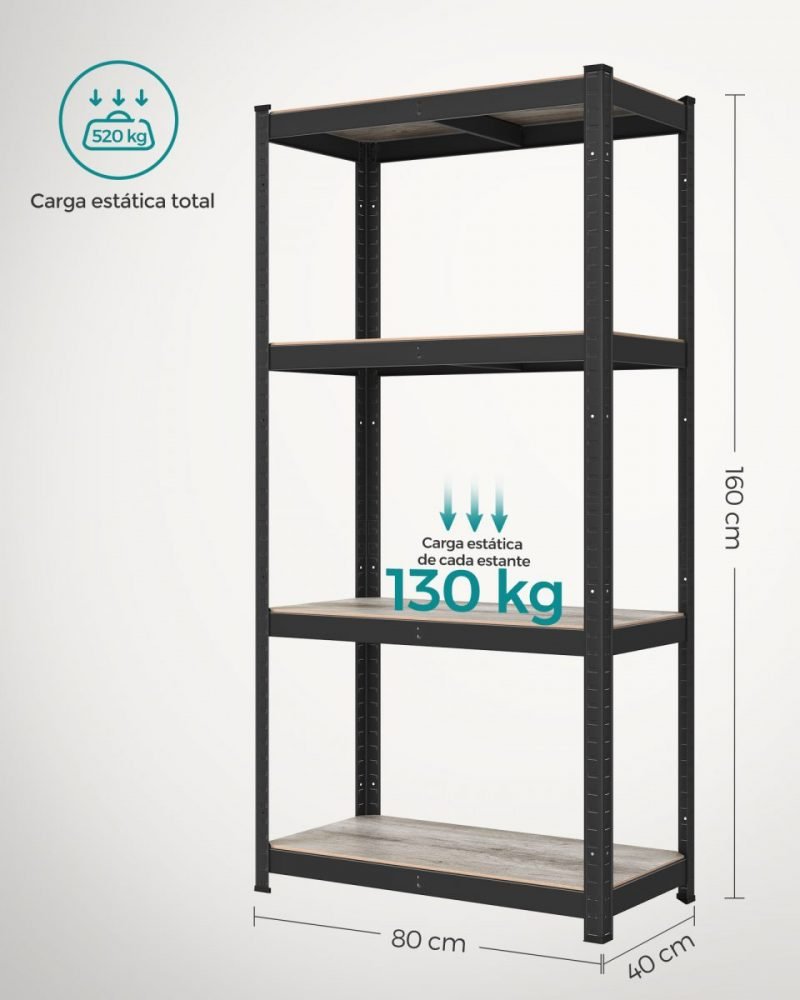 Estantería de 4 niveles 40x80x160 cm greige y negro - Imagen 5