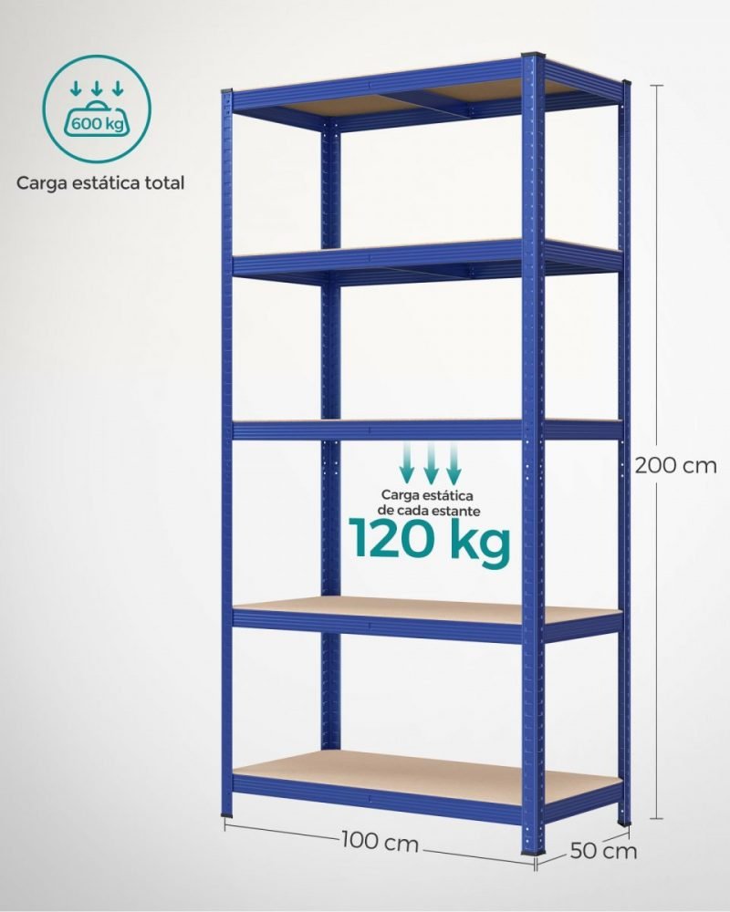 Estantería de 5 niveles, 200x100x50 cm, 875 kg, azul - Imagen 6