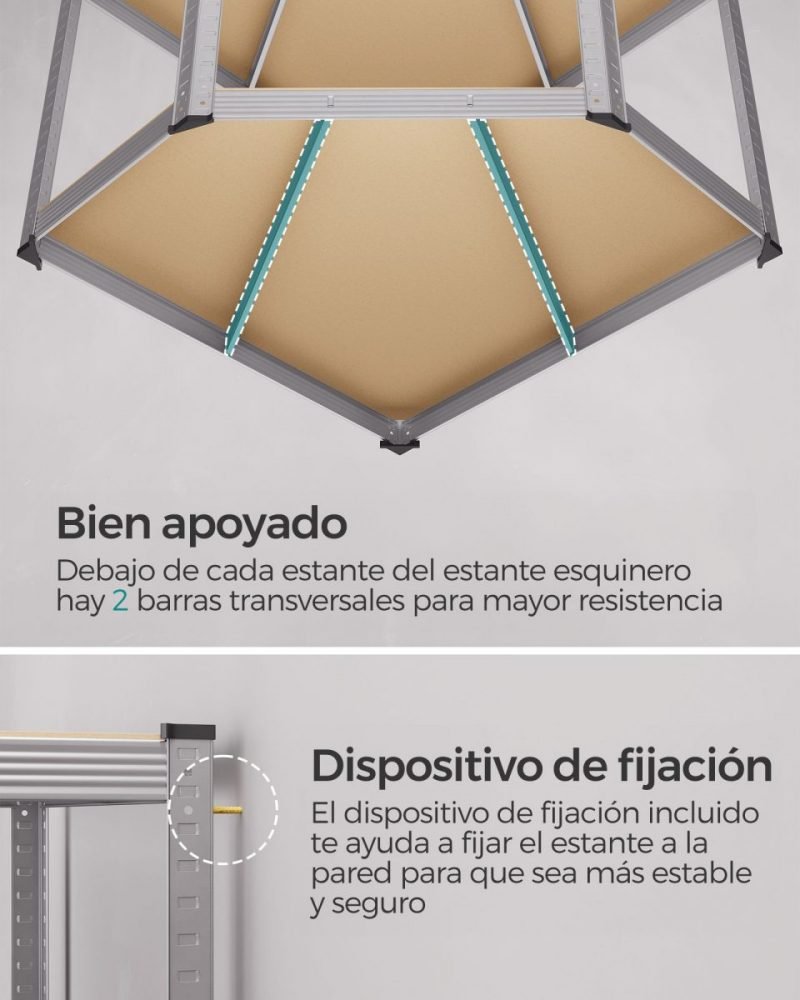 Estantería esquinera 4 niveles plata y beige - Imagen 6